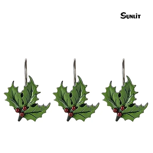 Christmas Shower Curtain Hooks, Green Leaf, set of 12, photo 4