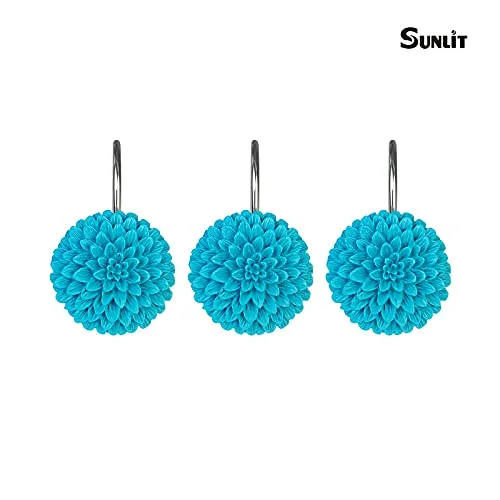 Decorative Floral Shower Curtain Hooks, Turquoise, photo 3