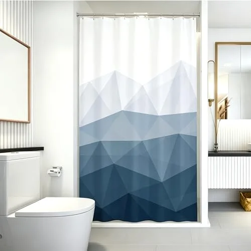 Ombre Blue Stall Shower Curtain RV Half Size Narrow Bathroom Curtains Contemporary Geometric Fabric Bathroom Decor, photo 5