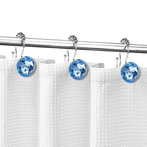 Round Blue Crystal Gem Double Shower Curtain Hooks, photo 4