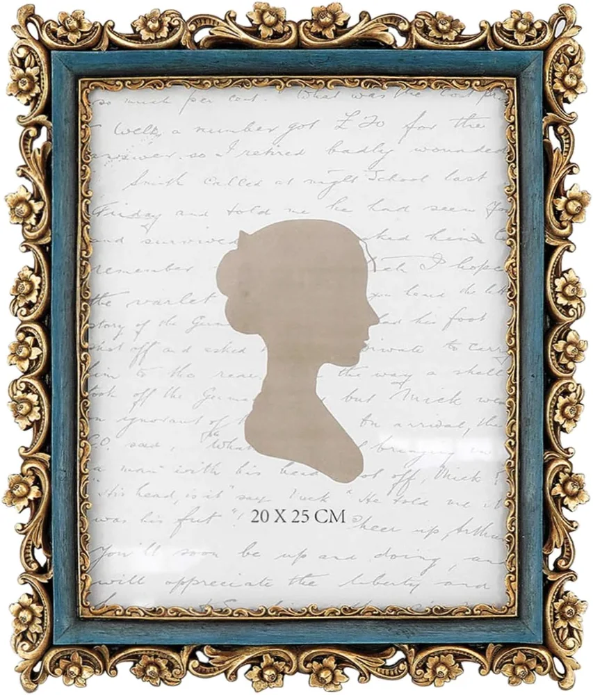 Vintage Picture Frame 8x10, Gold and Blue